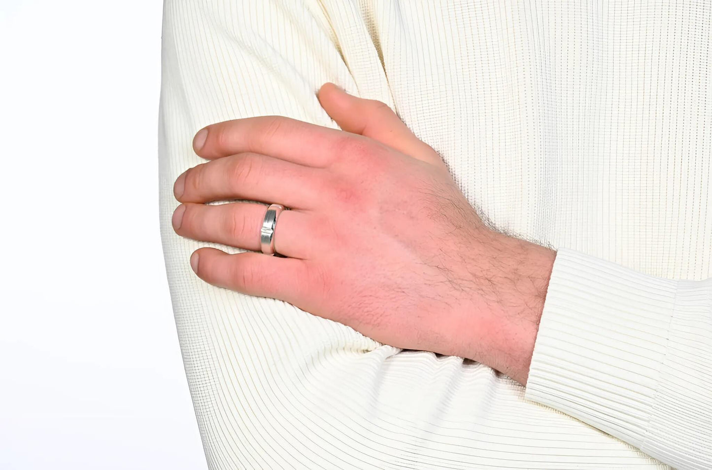 Groove ring van sterling zilver, gedragen voor agelijks gebruik