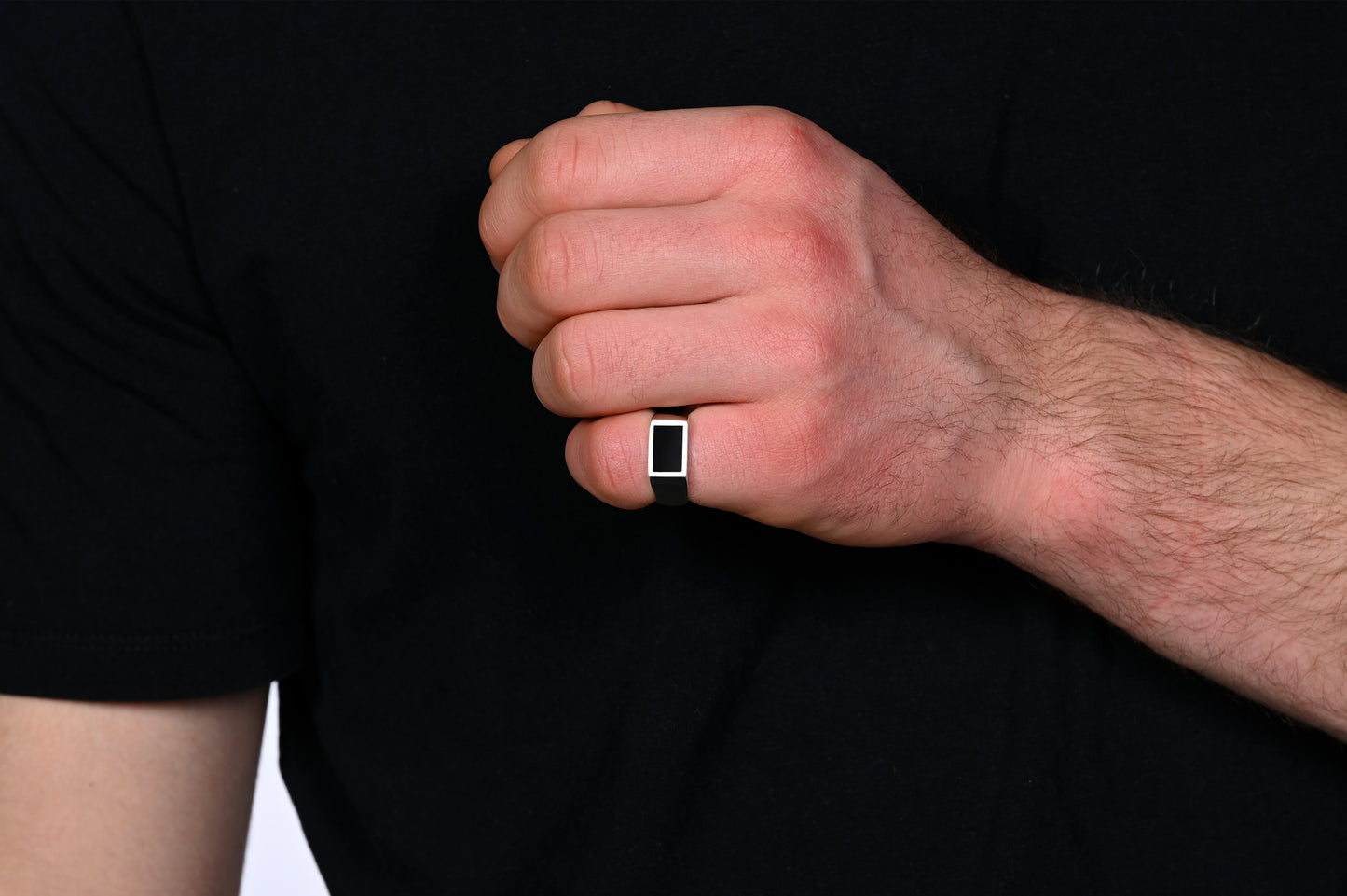 Rectangle Ring Onyx (Zilver)