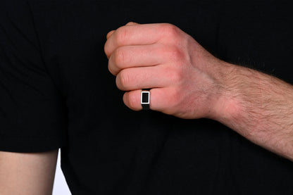 Rectangle Ring Onyx (Zilver)