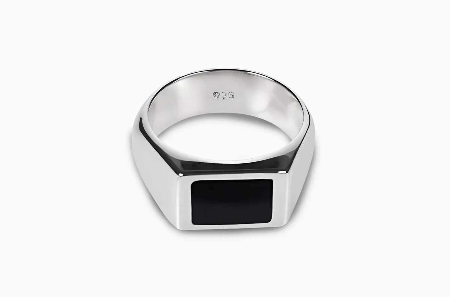 Rectangle Ring Onyx (Zilver)