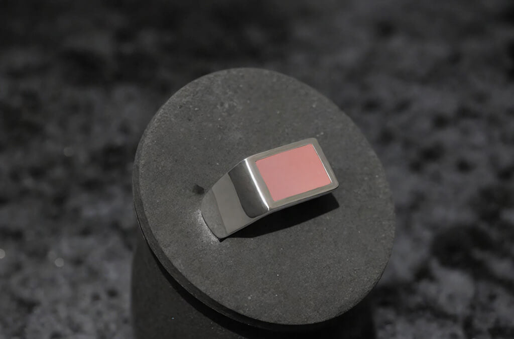 Rectangle Ring Pink Opel (Zilver)