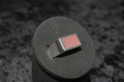 Rectangle Ring Pink Opel (Zilver)