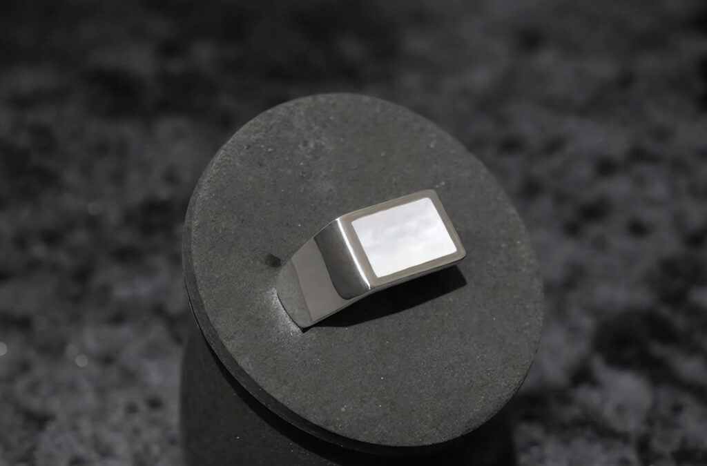 Rectangle Ring Parelmoer (Zilver)
