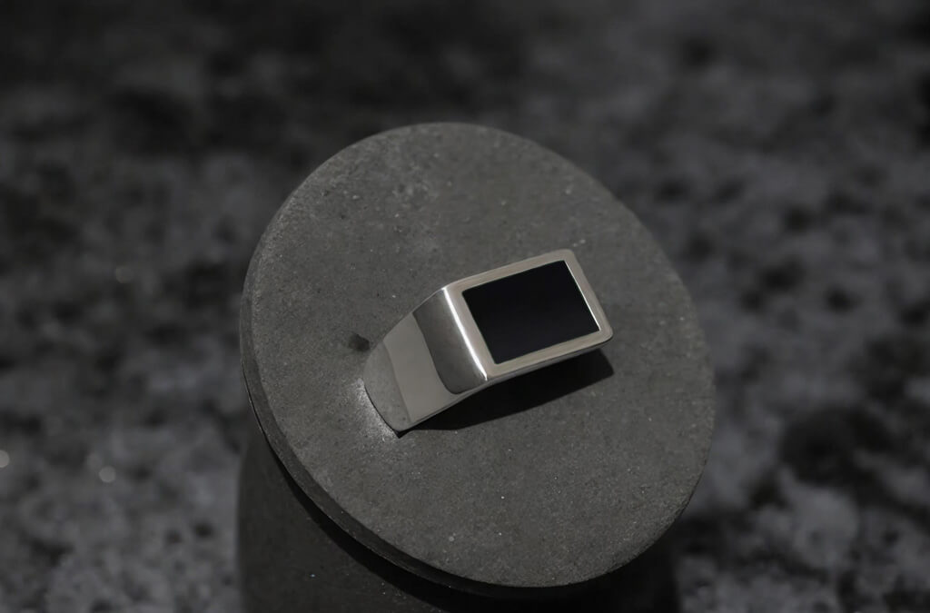 Rectangle Ring Onyx (Zilver)
