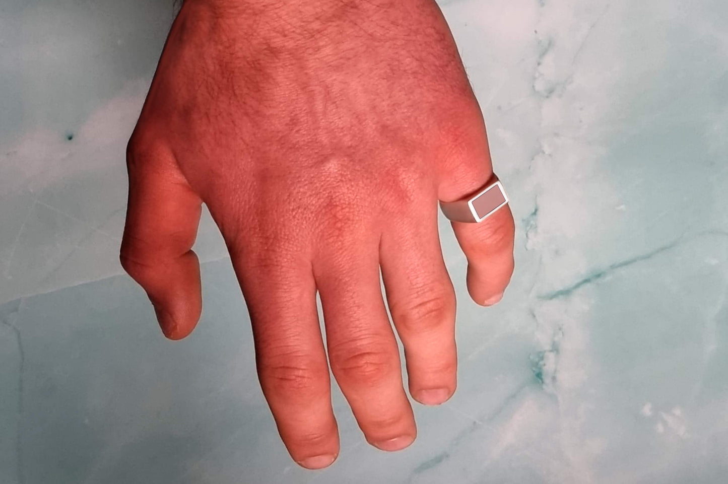Rectangle Ring Pink Opel (Zilver)