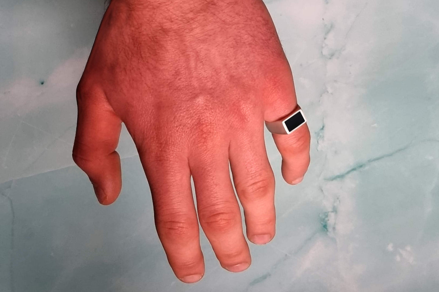 Rectangle Ring Onyx (Zilver)