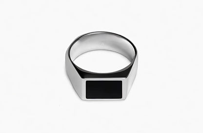 Rectangle Ring Onyx (Zilver)