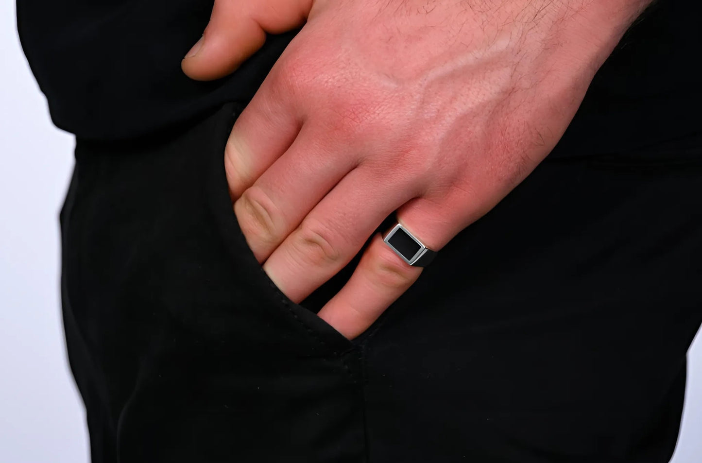 Rectangle Ring Onyx (Zilver)